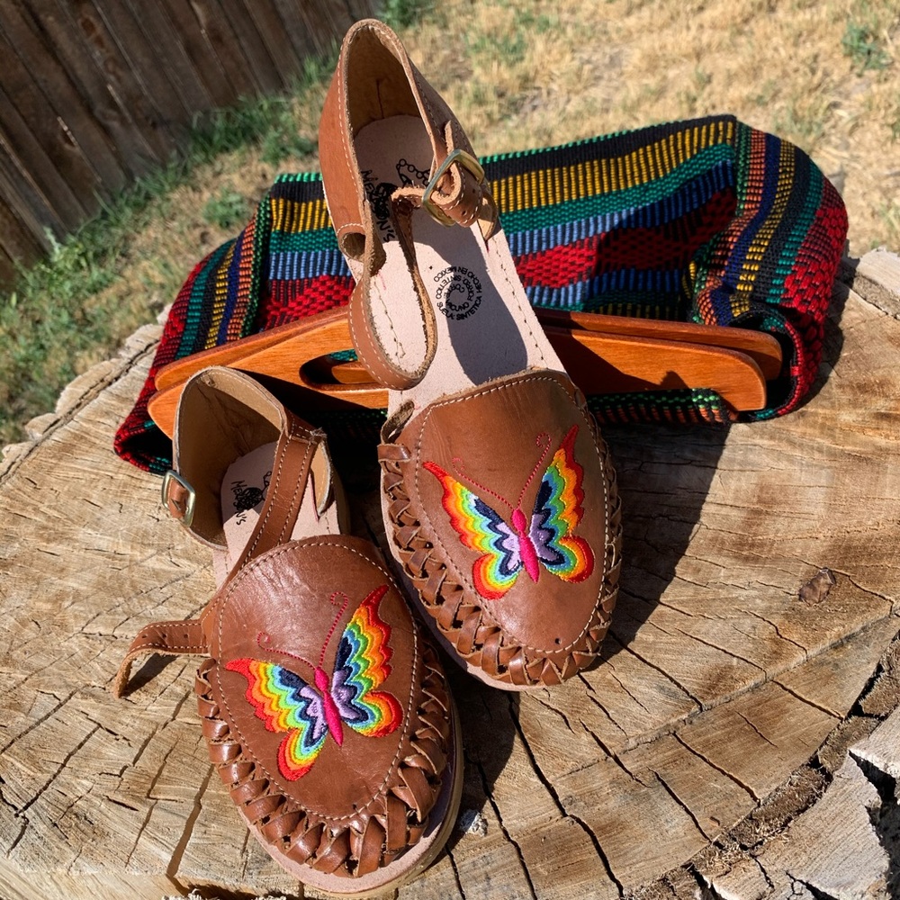Embroidered leather sandals